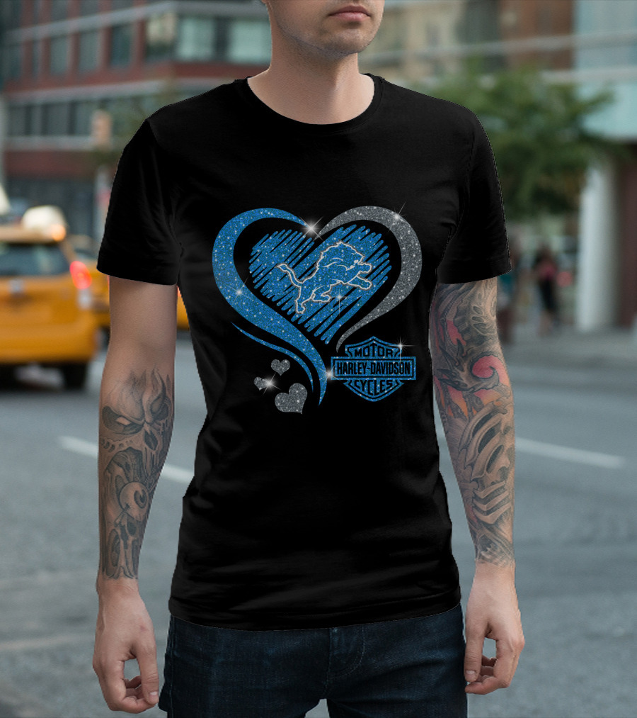 Detroit Lions Heart Harley Davidson T-Shirt