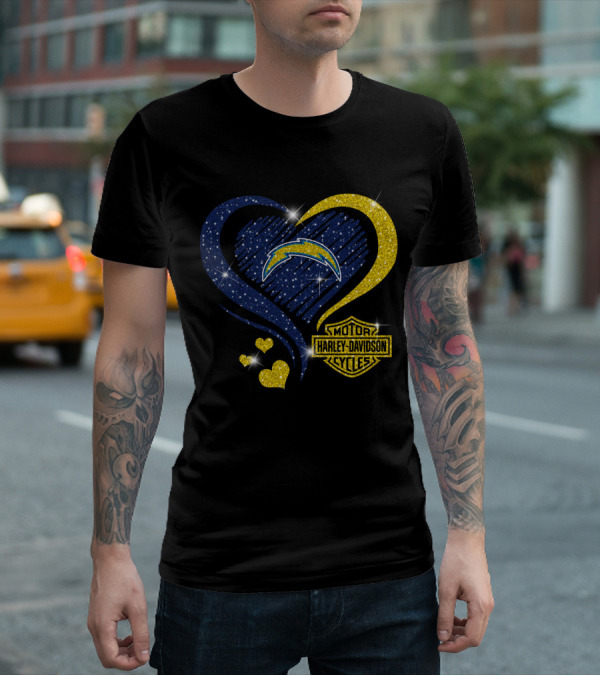 Los Angeles Chargers Harley Davidson Heart T-Shirt