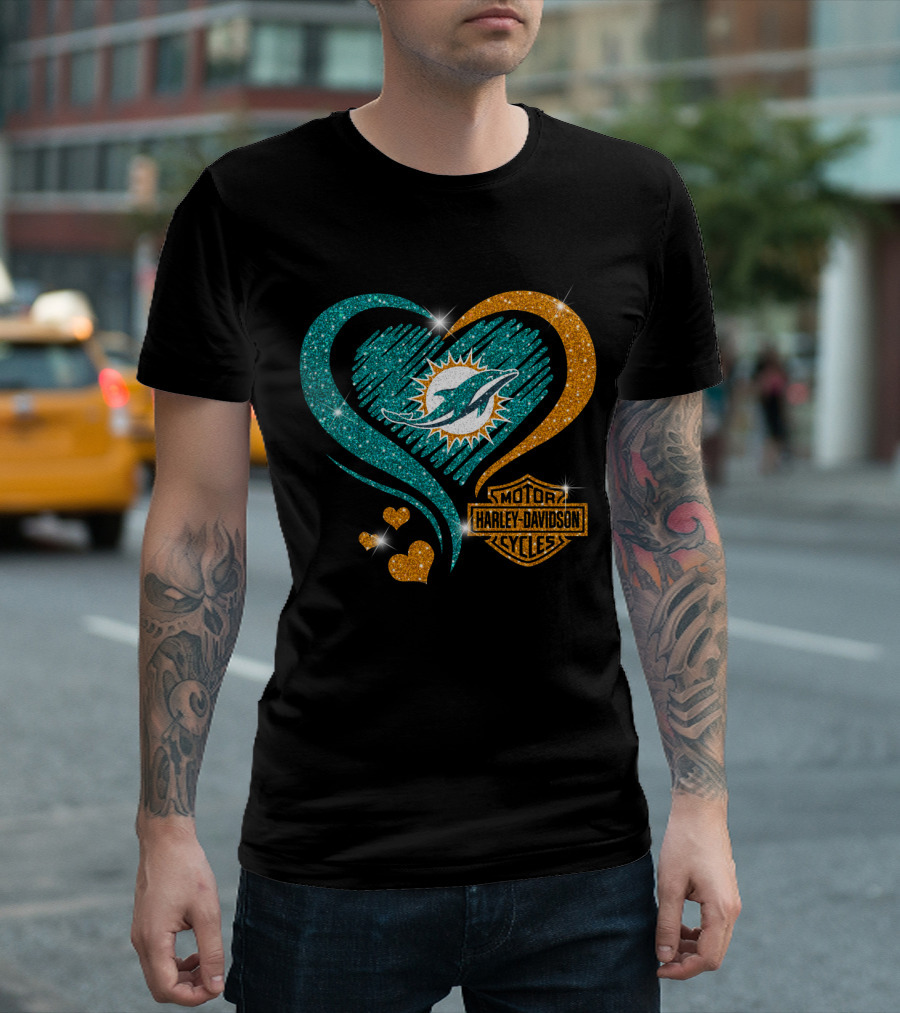 Harley Davidson Miami Dolphins Heart T-Shirt