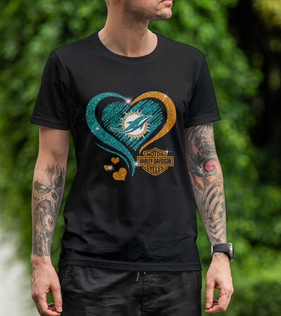 Harley Davidson Miami Dolphins Heart T-Shirt