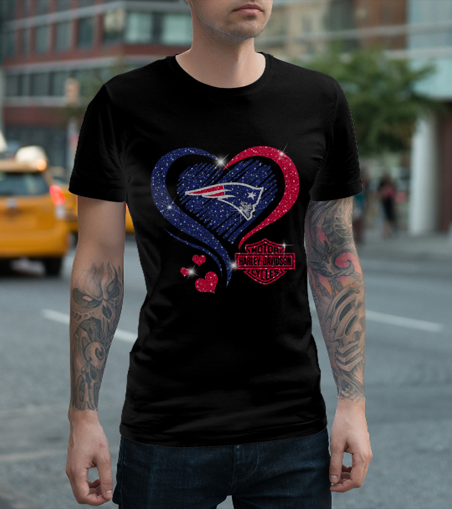 New England Patriots Harley Davidson Heart T-Shirt