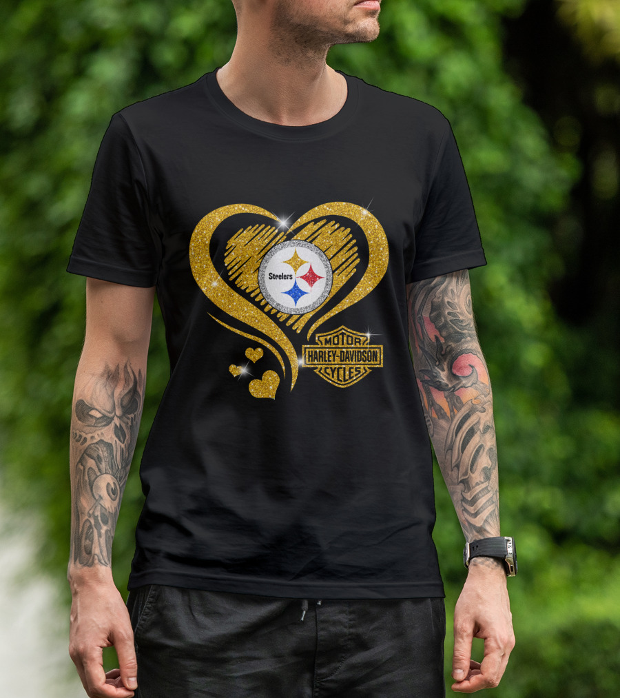 Steelers Heart Gold Motor Harley Davidson Cycles T-Shirt