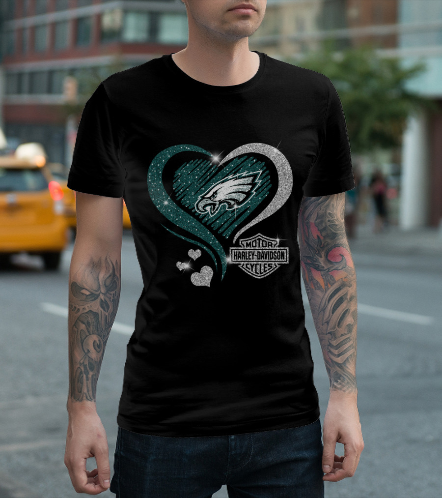 Philadelphia Eagles Harley Davidson Heart T-Shirt