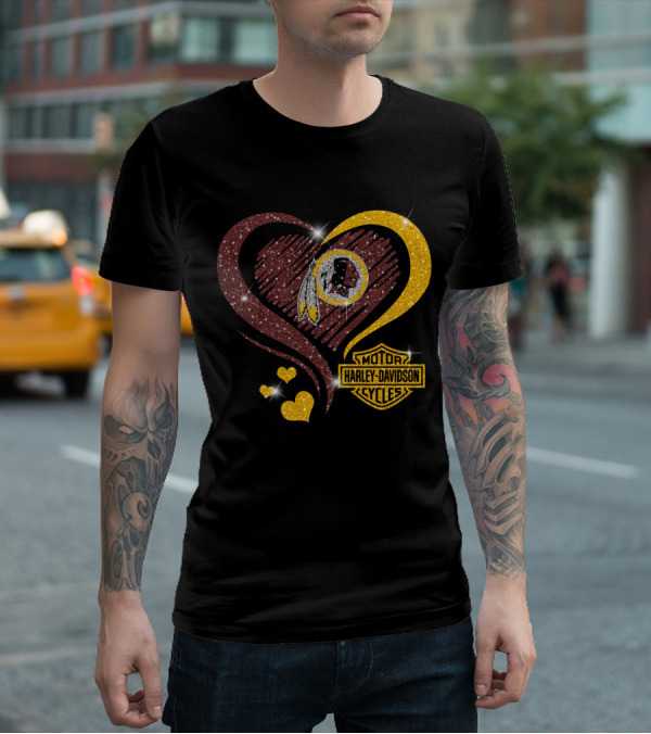 Motor Harley Davidson Cycles Washington Redskins Heart T-Shirt