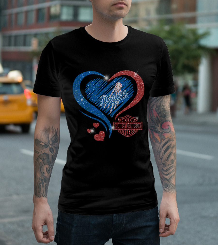 Los Angeles Dodgers Harley Davidson Heart T-Shirt