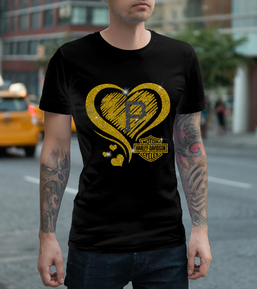 Pittsburgh Pirates Harley Davidson Sparkle Heart Logo Mlb Fan T-Shirt