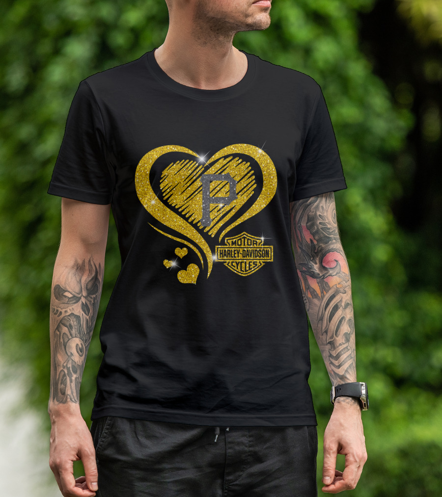 Pittsburgh Pirates Harley Davidson Sparkle Heart Logo Mlb Fan T-Shirt
