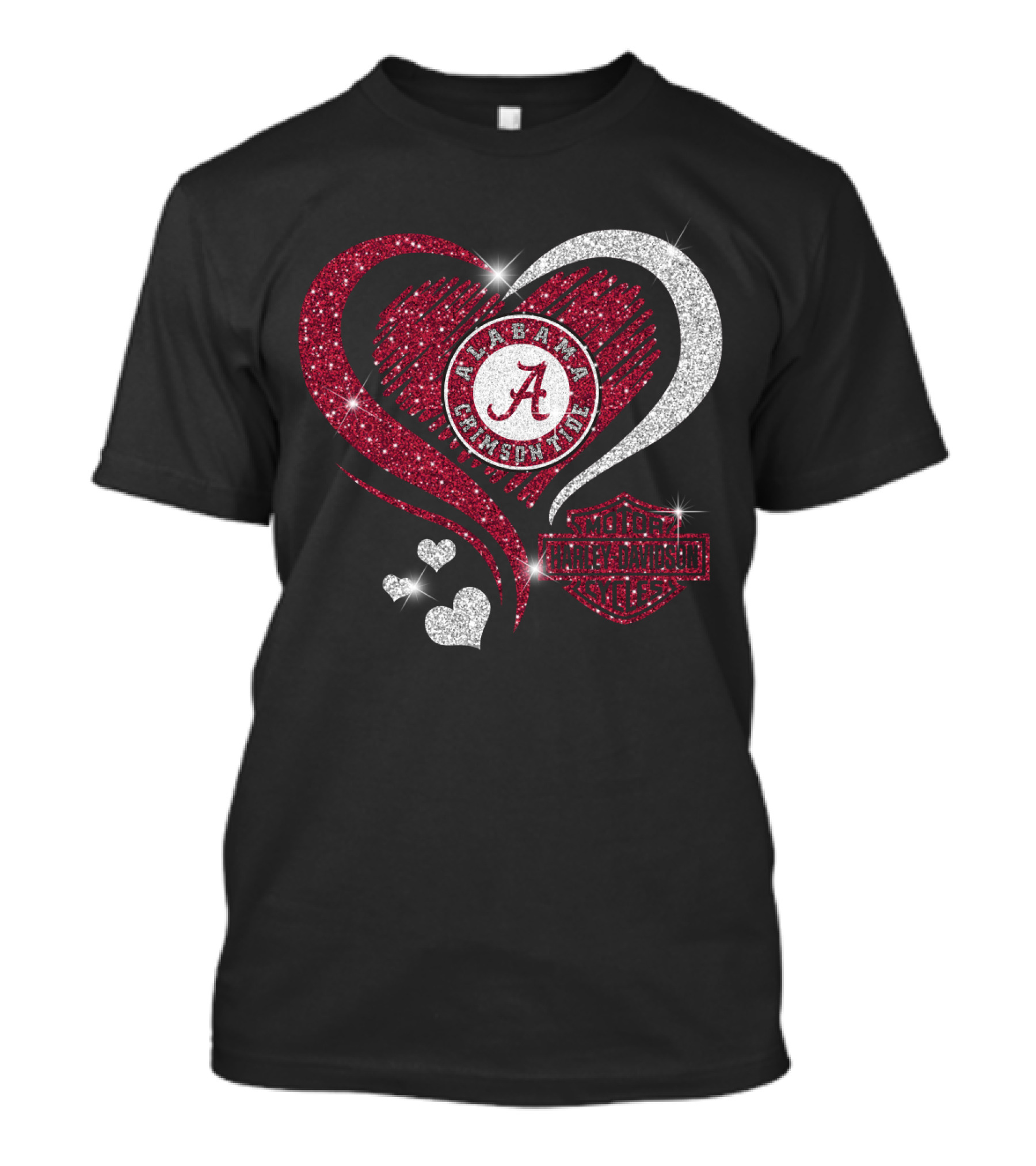Alabama Crimson Tide Heart Sparkle Harley Davidson Motorcycles T-Shirt