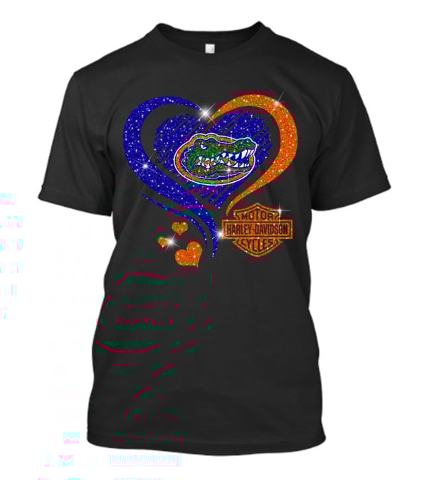 Florida Gators Harley Davidson Heart Glitter T-Shirt