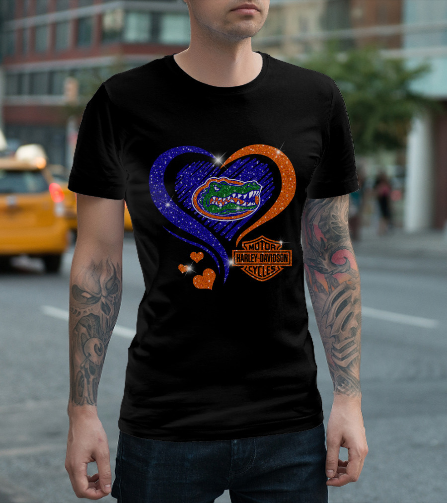 Florida Gators Harley Davidson Heart Glitter T-Shirt