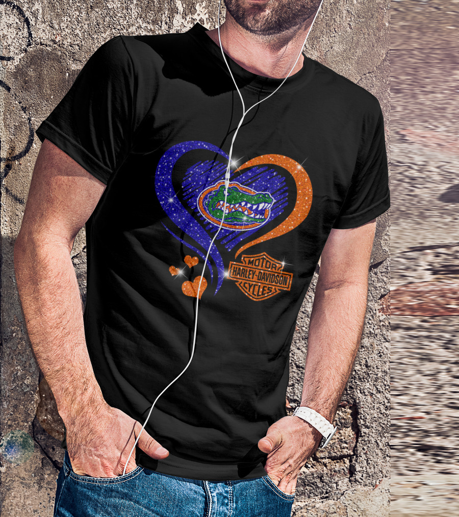 Florida Gators Harley Davidson Heart Glitter T-Shirt
