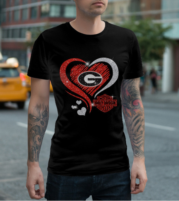 Georgia Bulldogs Ncaa Heart Harley Davidson Motorcycle Cycles T-Shirt
