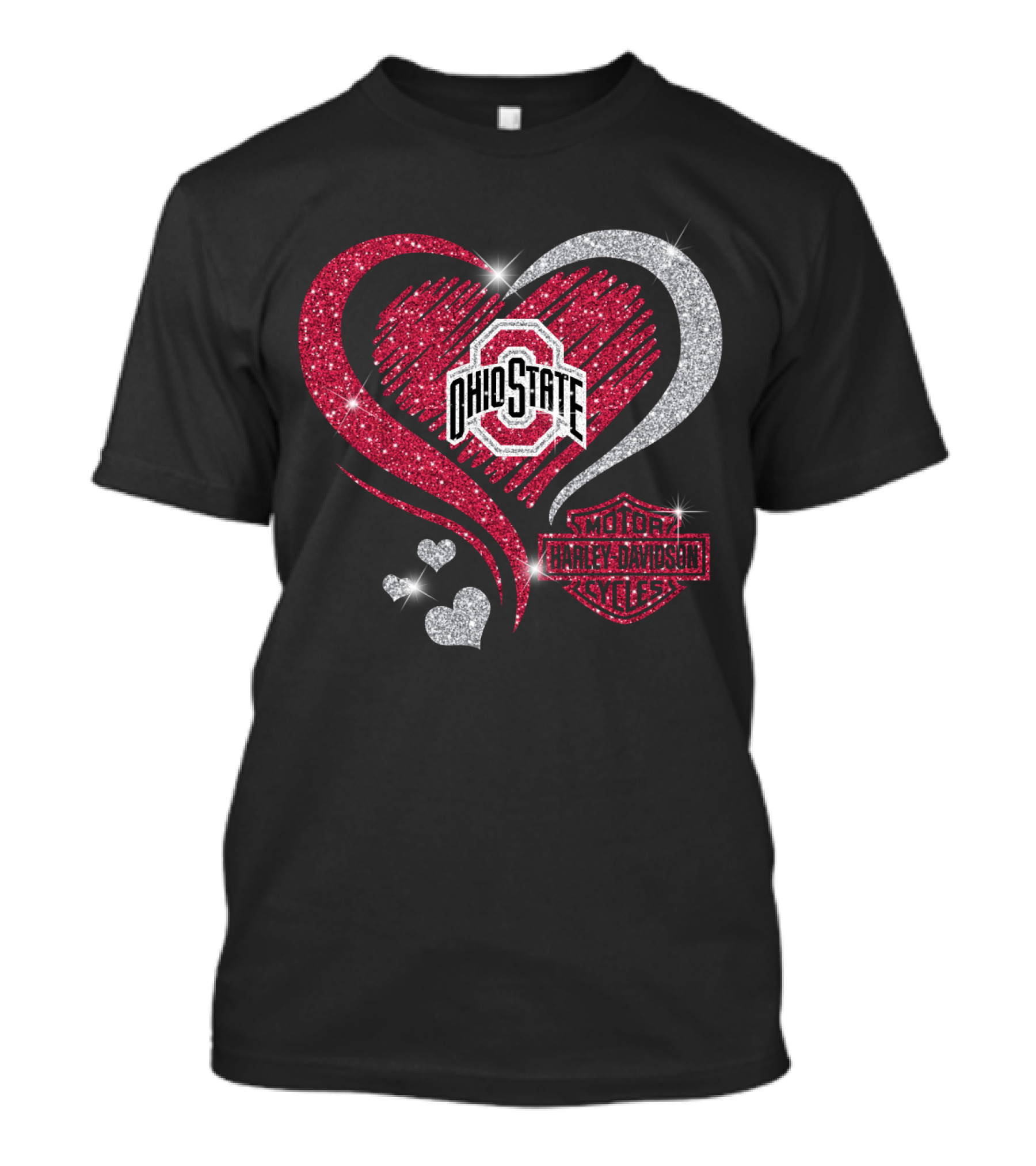 Ohio State Buckeyes Heart With Harley Davidson Motorcycles T-Shirt