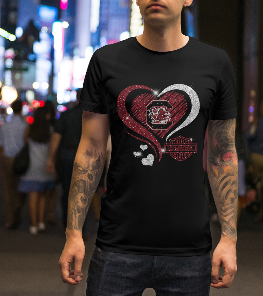 Ll Ncaa South Carolina Gamecocks Heart Harley Davidson Styles T-Shirt