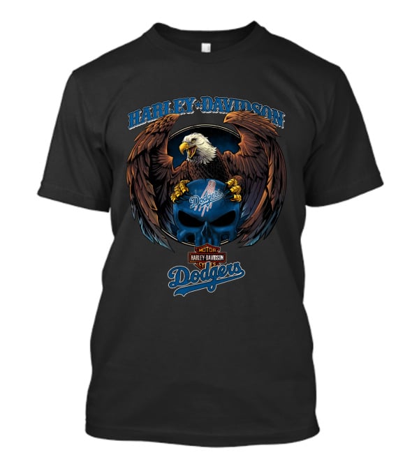 Harley Davidson Motor Los Angeles Dodgers Eagle Skull T-Shirt