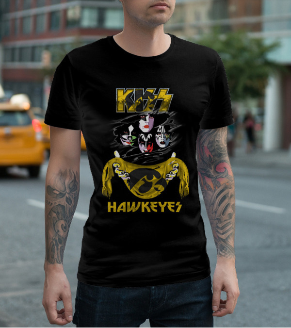 Kiss Iowa Hawkeyes Collaboration With Classic Band Makeup T-Shirt
