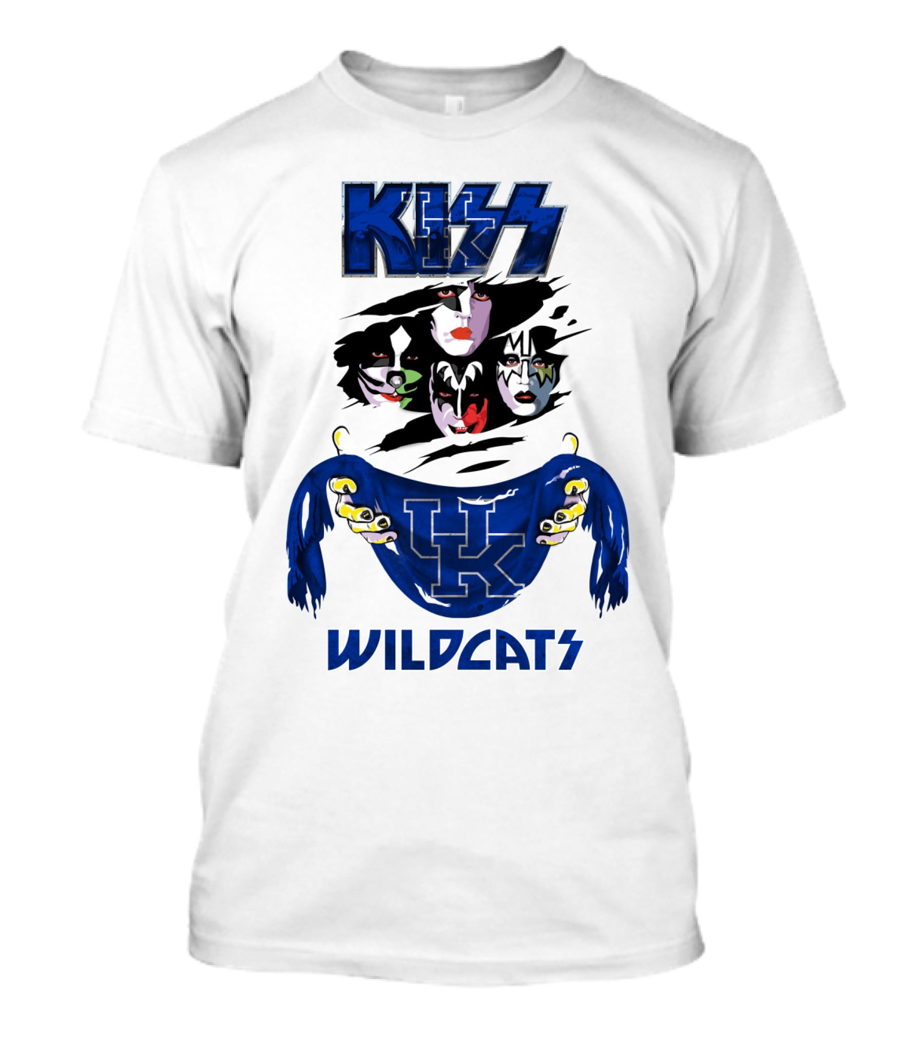 KISS Kentucky Wildcats Ncaa Wildcats Logo Masked Band Faces T-Shirt