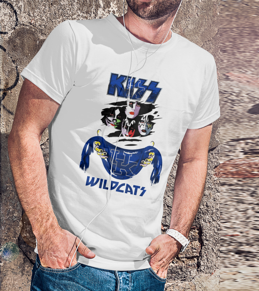 KISS Kentucky Wildcats Ncaa Wildcats Logo Masked Band Faces T-Shirt