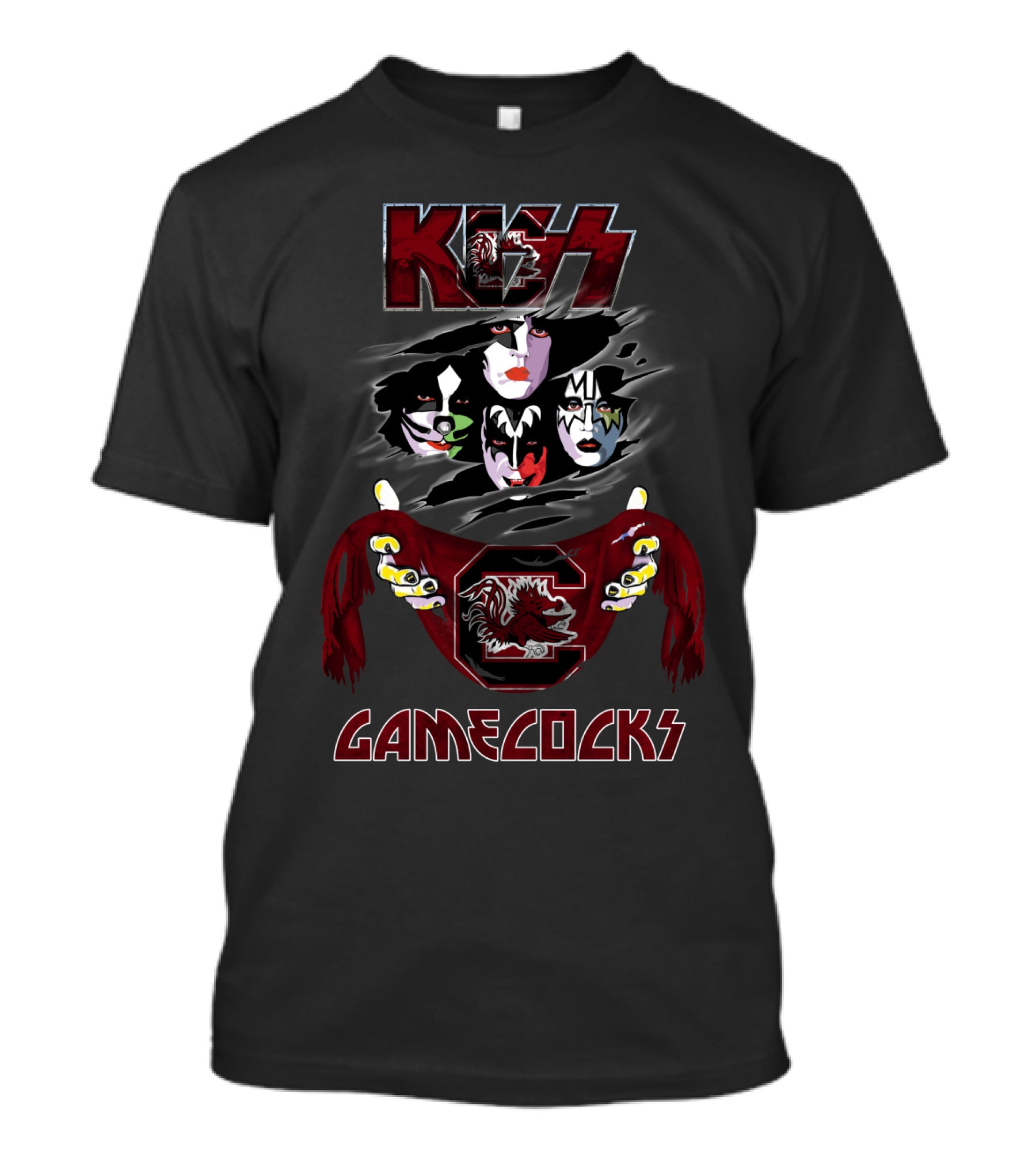 KISS South Carolina Gamecocks Rock Band Faces And Mascot T-Shirt