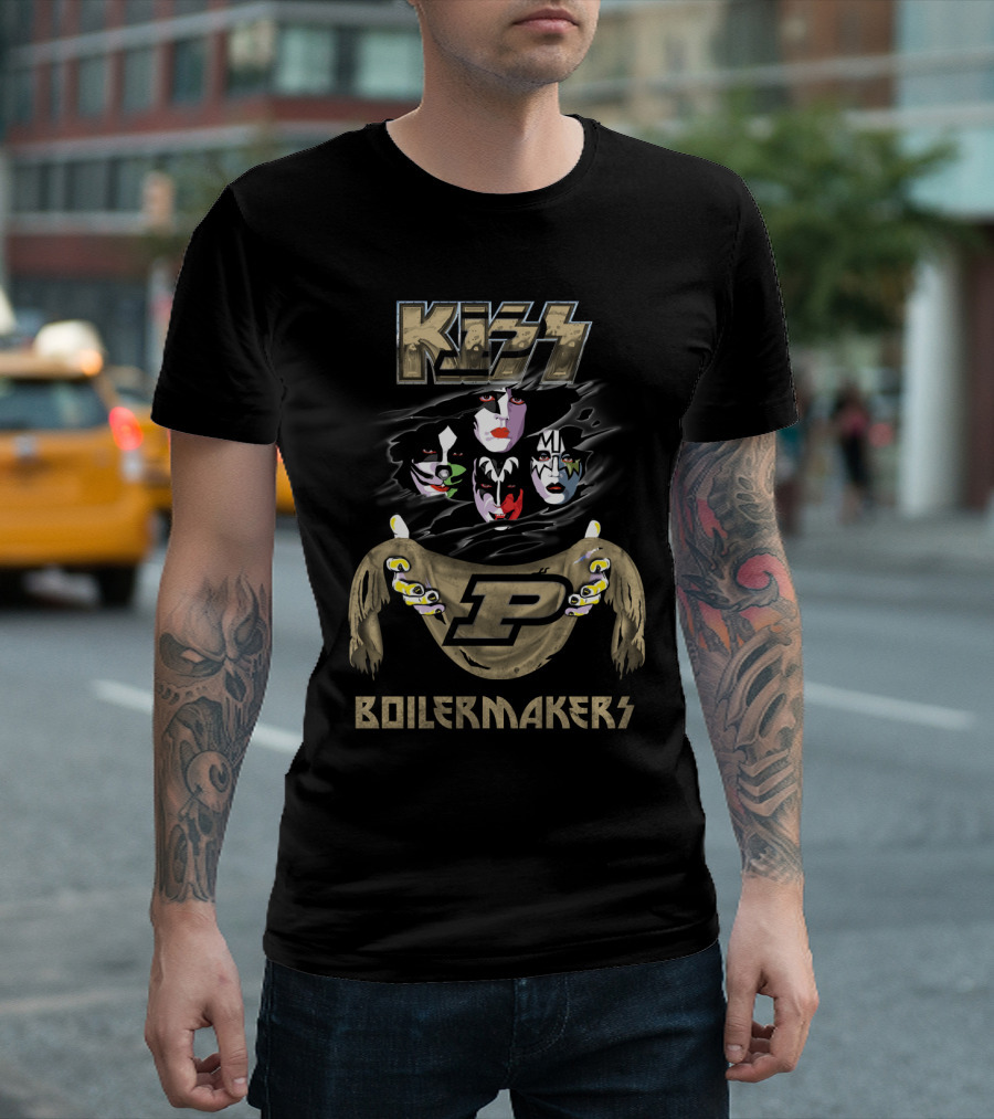 KISS Purdue Boilermakers P Logo Band Faces T-Shirt