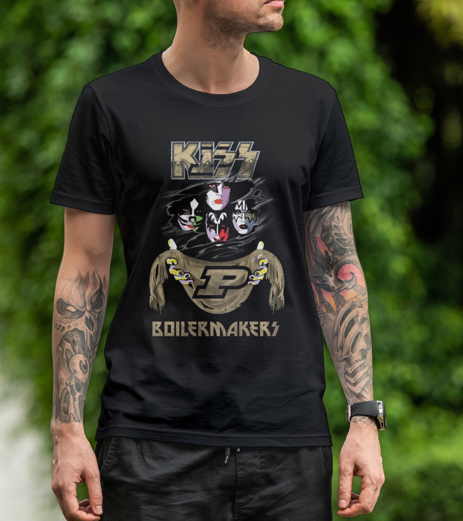 KISS Purdue Boilermakers P Logo Band Faces T-Shirt