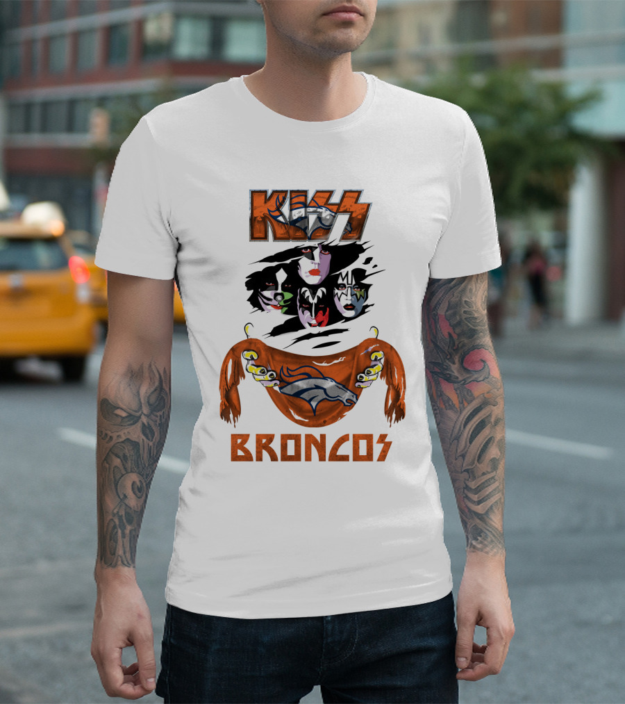 KISS Denver Broncos NFL Rock Band Crossover T-Shirt
