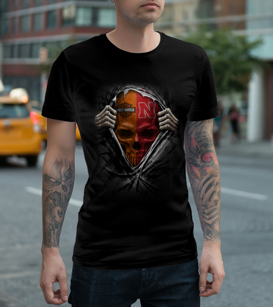 Harley Davidson Motor Cycles Nebraska Cornhuskers N Skull T-Shirt