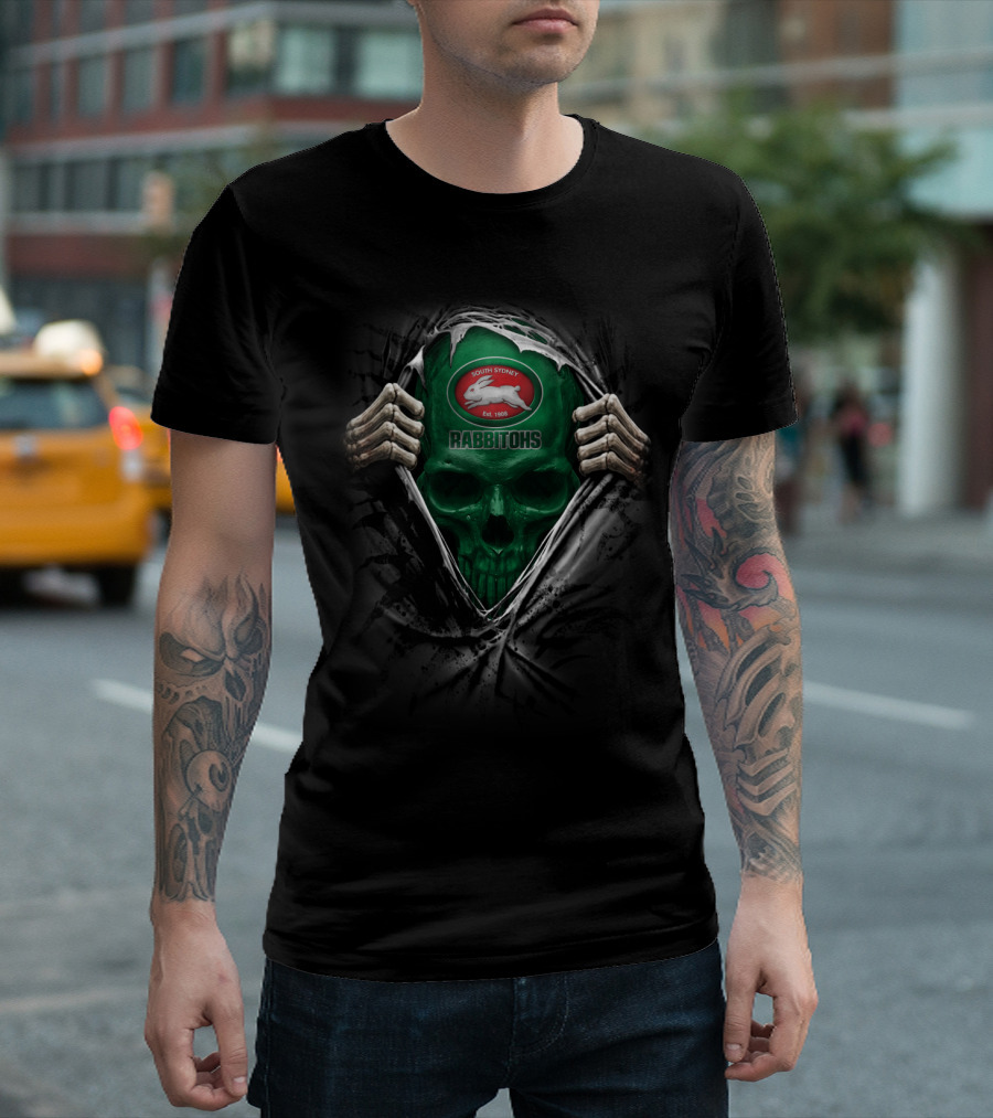 NRL South Sydney Rabbitohs Skull Green Cloak T-Shirt