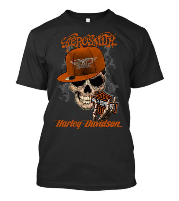 Aerosmith Harley Davidson Skull With Cap T-Shirt