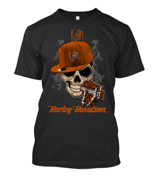 Korn Harley Davidson Skull With Orange Cap T-Shirt
