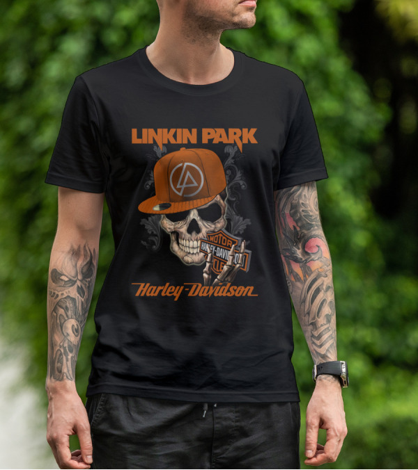 Linkin Park Harley Davidson Skull With Cap T-Shirt