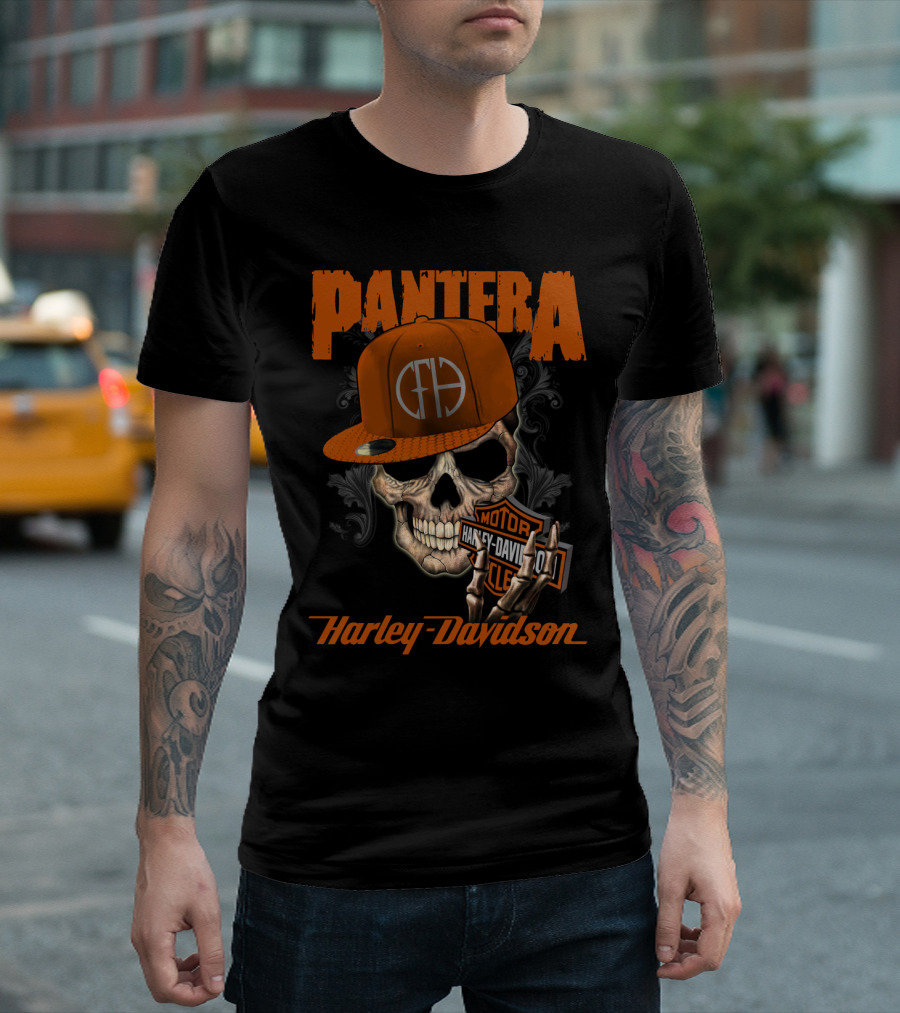 Pantera Harley Davidson Skull With Cap T-Shirt