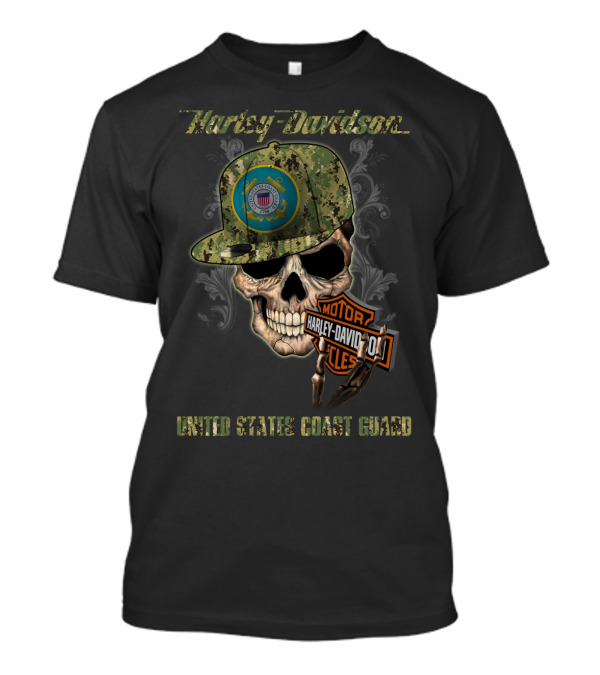 Harley Davidson United States Coast Guard Skull With Camo Cap T-Shirt