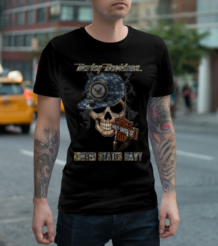 Harley Davidson United States Navy Skull With Camo Cap And Eagle T-Shirt