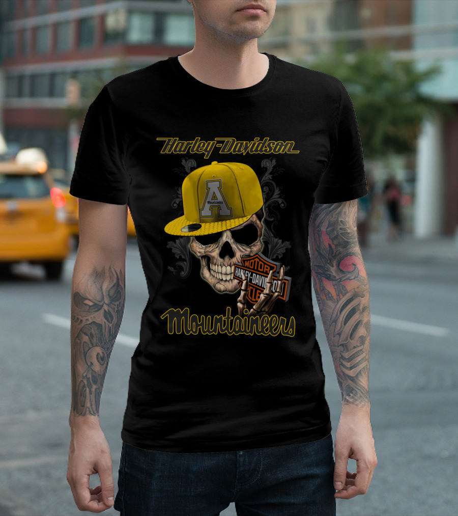 Harley Davidson Appalachian State Mountaineers Skull With Cap T-Shirt