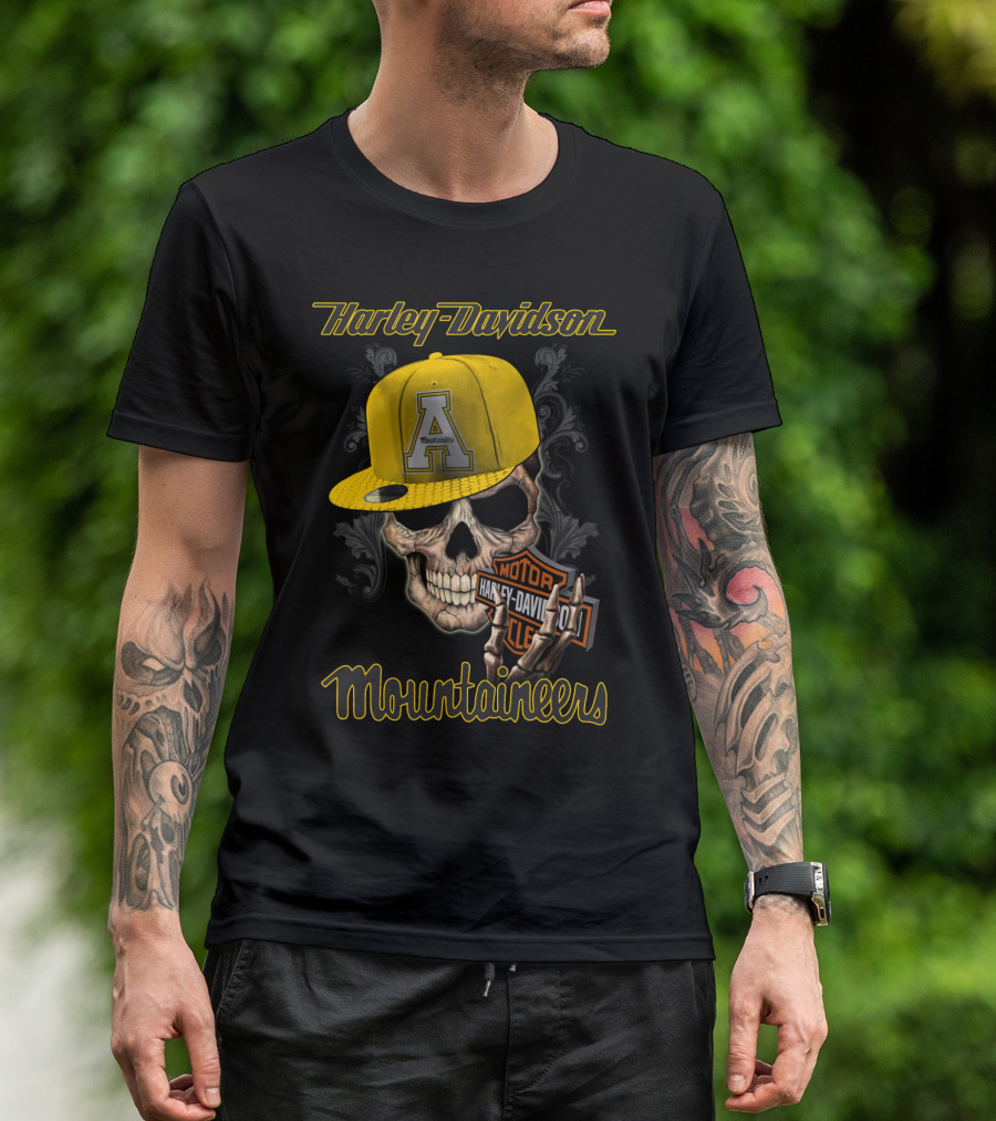 Harley Davidson Appalachian State Mountaineers Skull With Cap T-Shirt