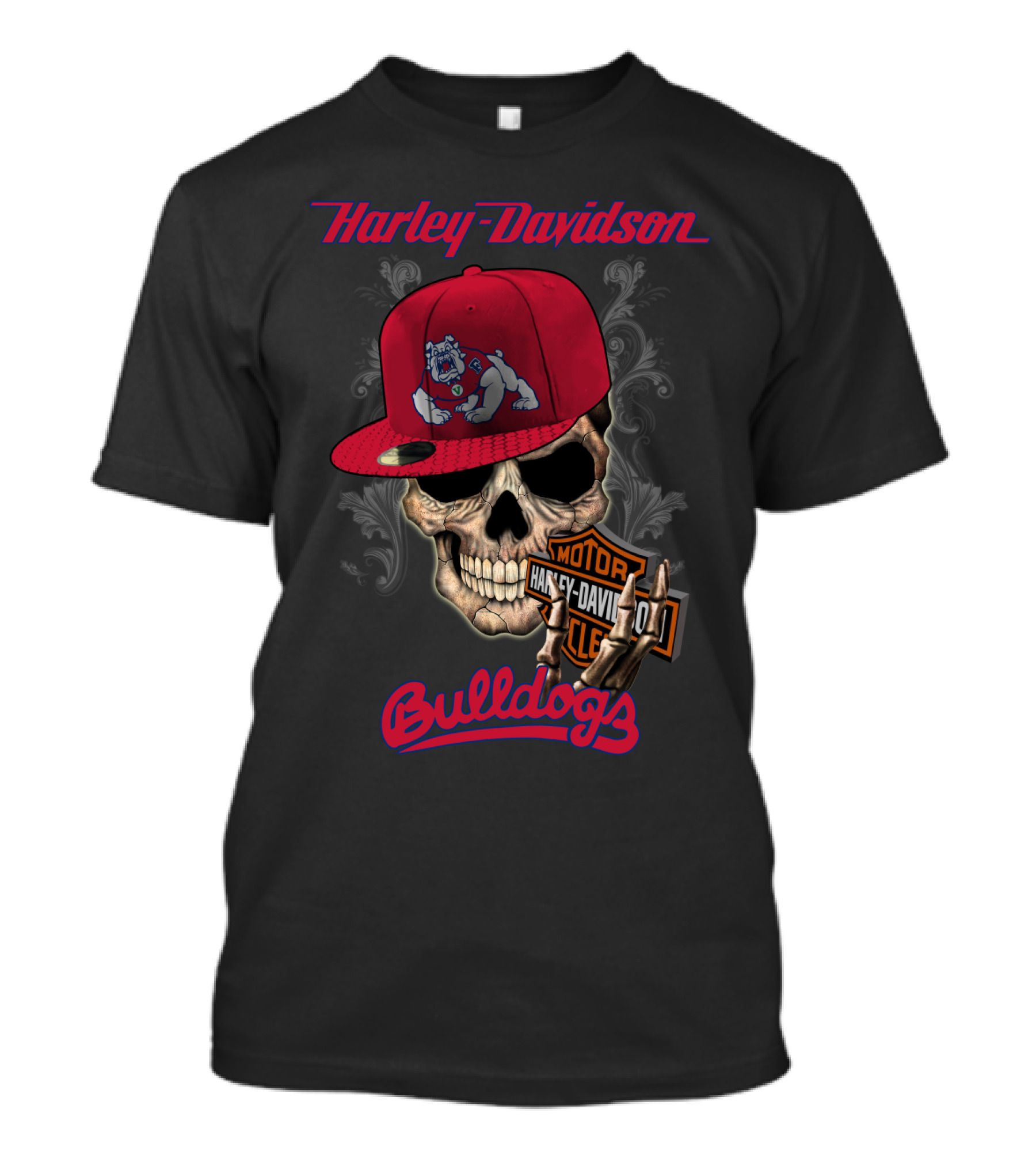 Harley Davidson Fresno State Bulldogs Skull With Cap T-Shirt