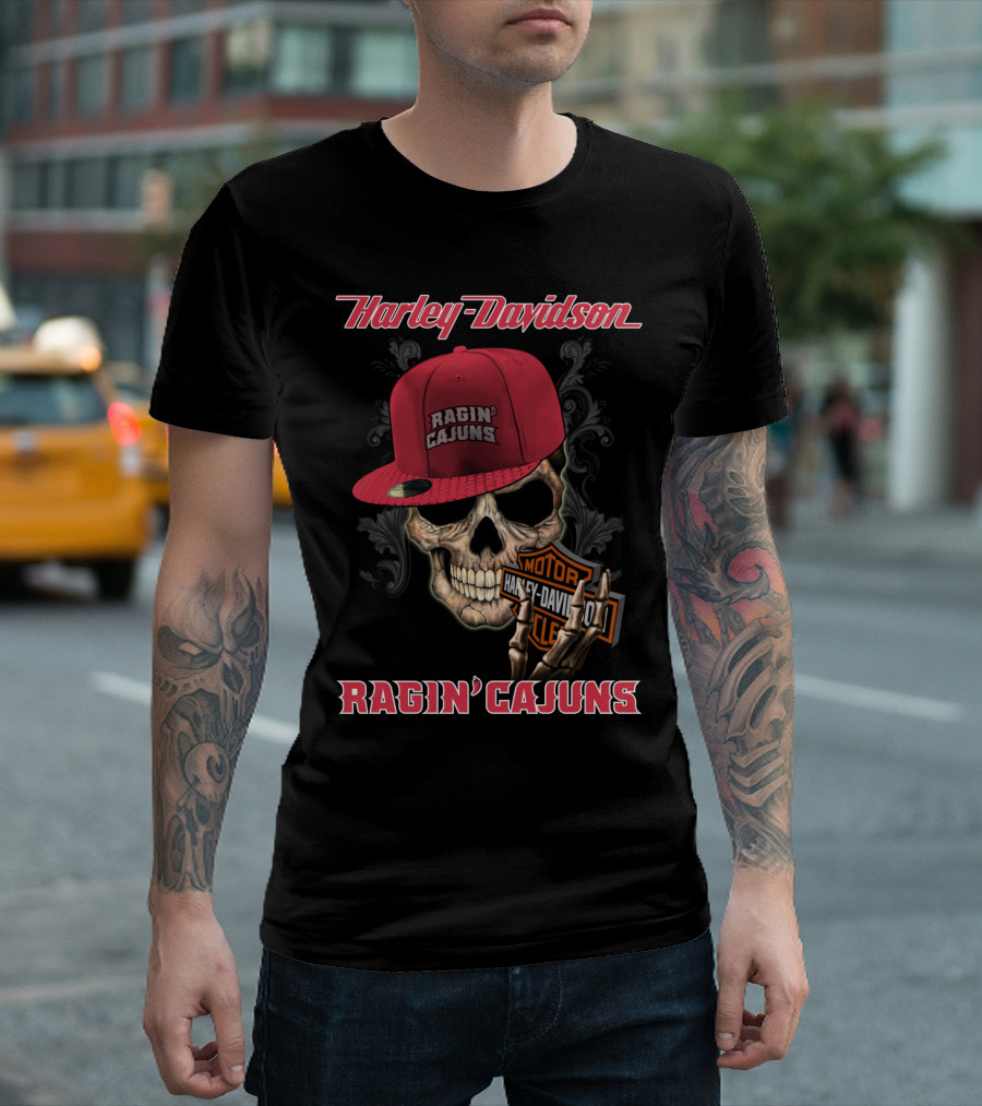 Harley Davidson Ragin' Cajuns Skull Theme T-Shirt