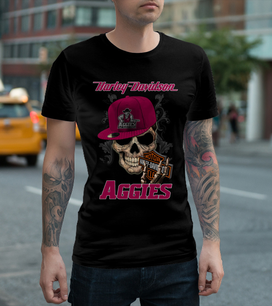 Harley Davidson New Mexico State Aggies Skull With Logo Hat T-Shirt