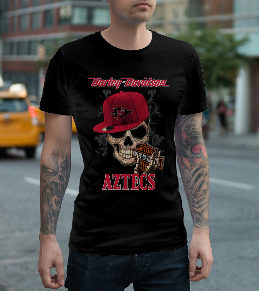 Harley Davidson San Diego State Aztecs Skull With Cap T-Shirt