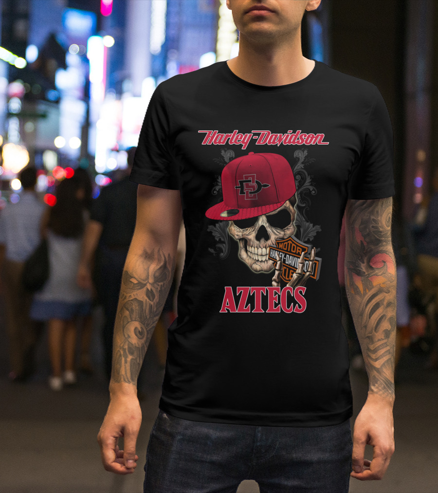 Harley Davidson San Diego State Aztecs Skull With Cap T-Shirt