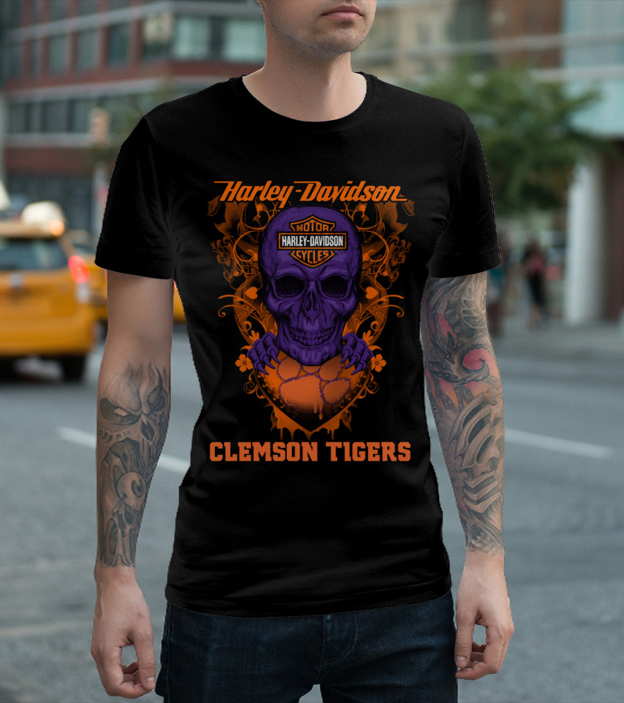 Harley Davidson Motorcycles Skull Clemson Tigers T-Shirt