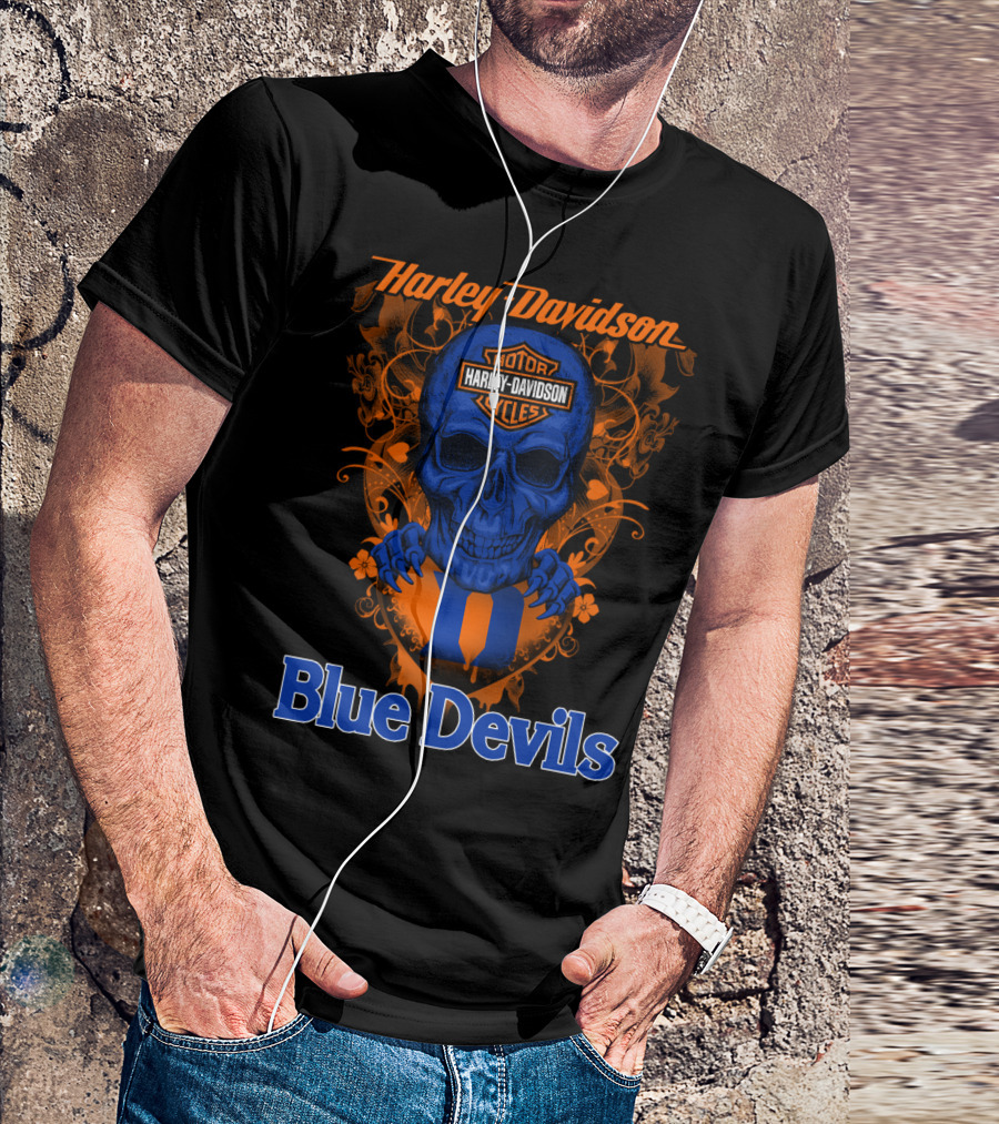 Harley Davidson Motorcycles Skull Blue Devils T-Shirt