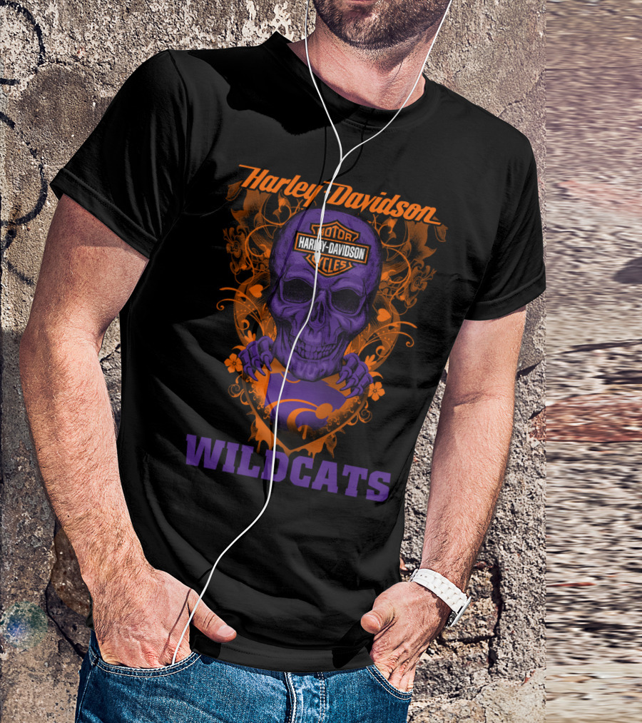 Harley Davidson Motor Cycles Kansas State Wildcats Skull T-Shirt