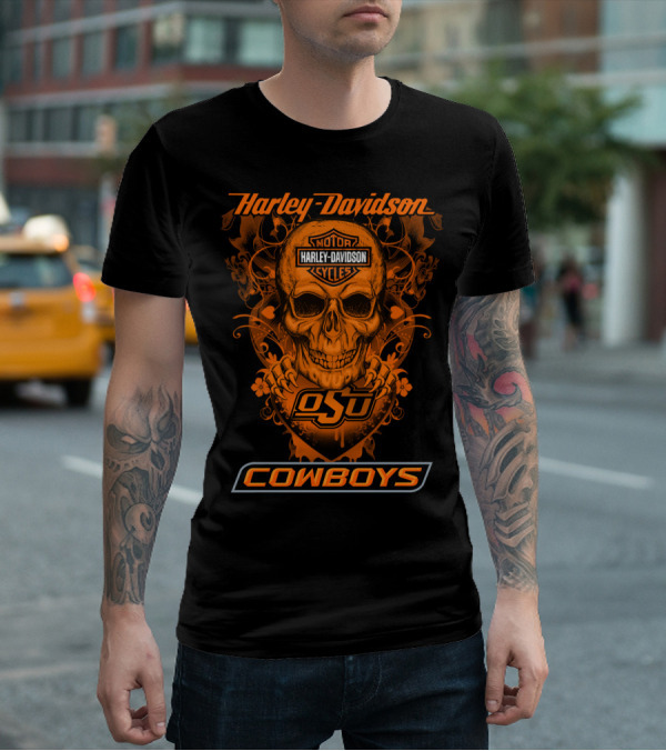 Harley Davidson Motor Cycles Osu Cowboys Skull T-Shirt