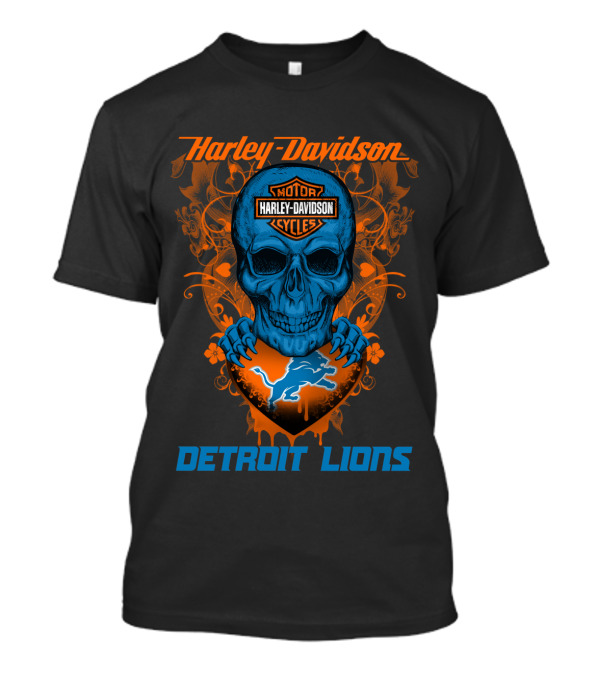 Harley Davidson Motor Detroit Lions Skull T-Shirt
