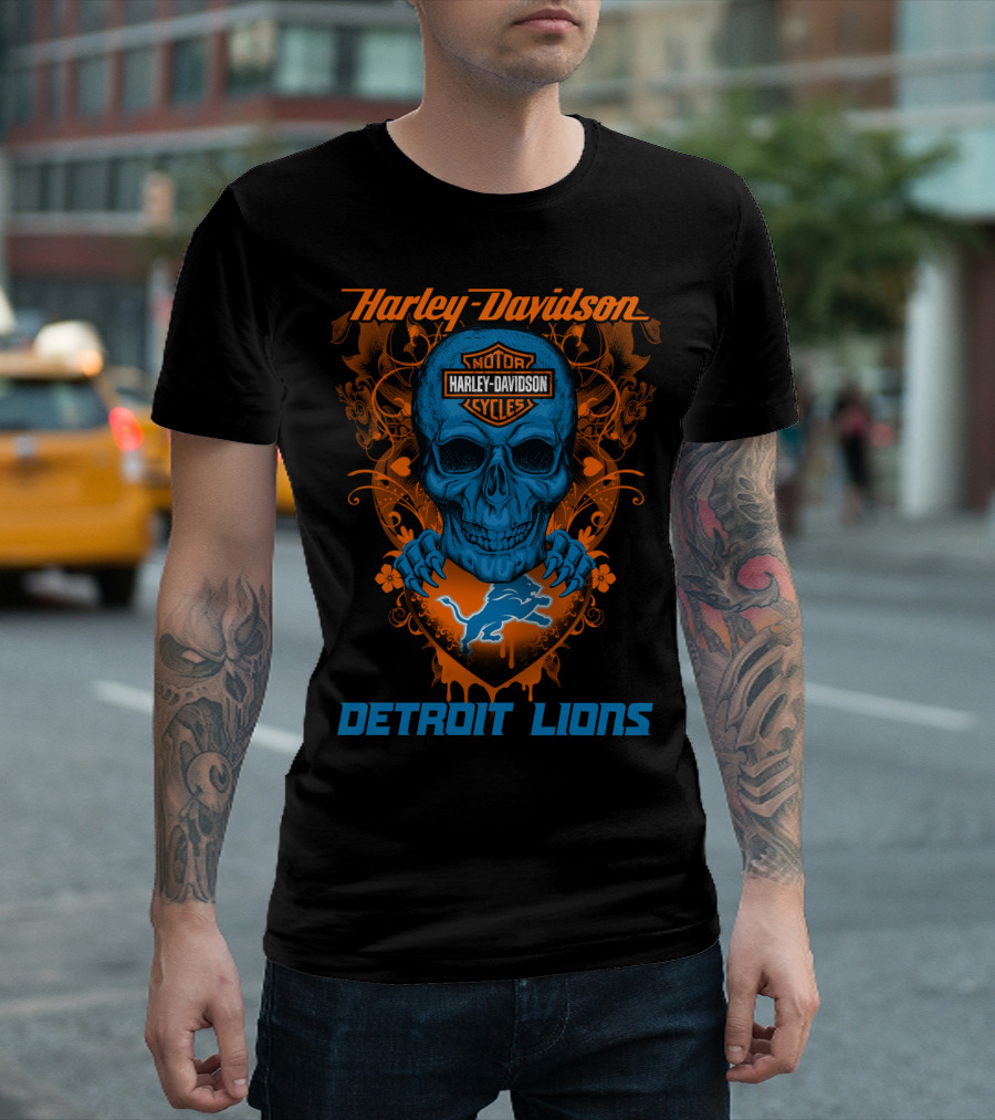 Harley Davidson Motor Detroit Lions Skull T-Shirt