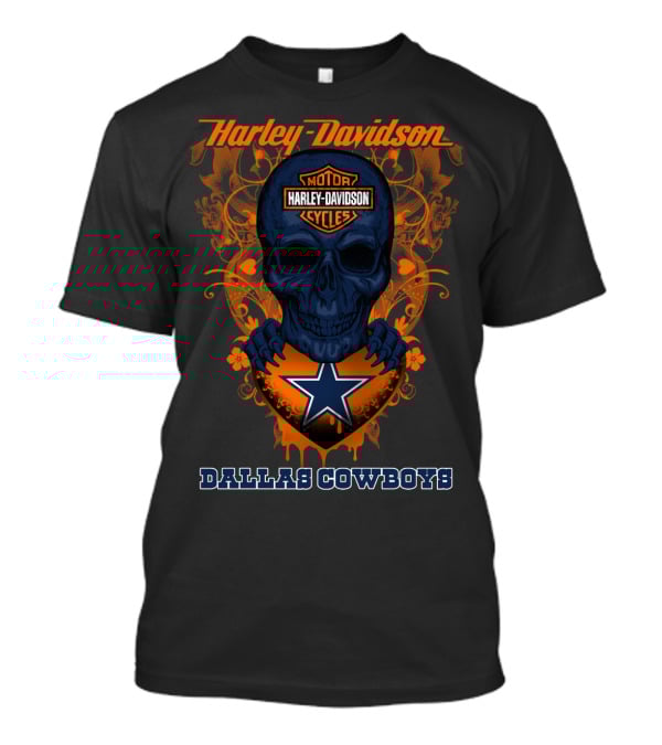 Harley Davidson Skull And Dallas Cowboys Blue Star T-Shirt