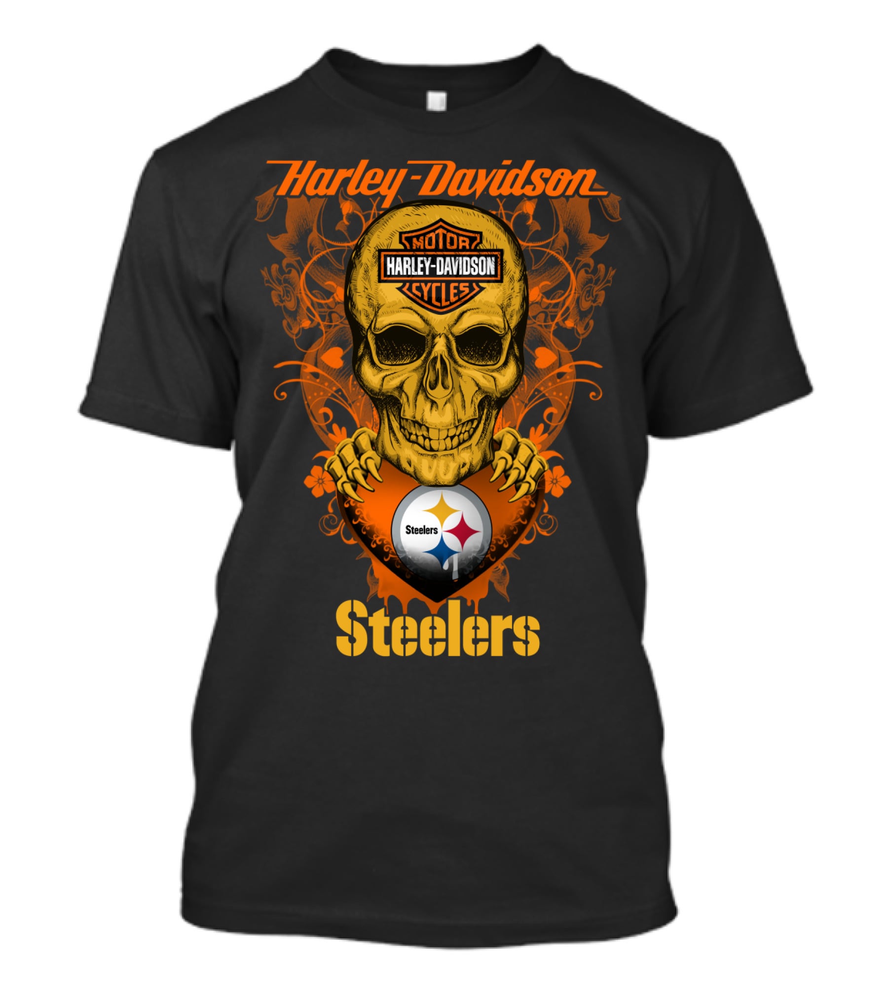 Harley Davidson Motorcycles Skull With Pittsburgh Steelers T-Shirt