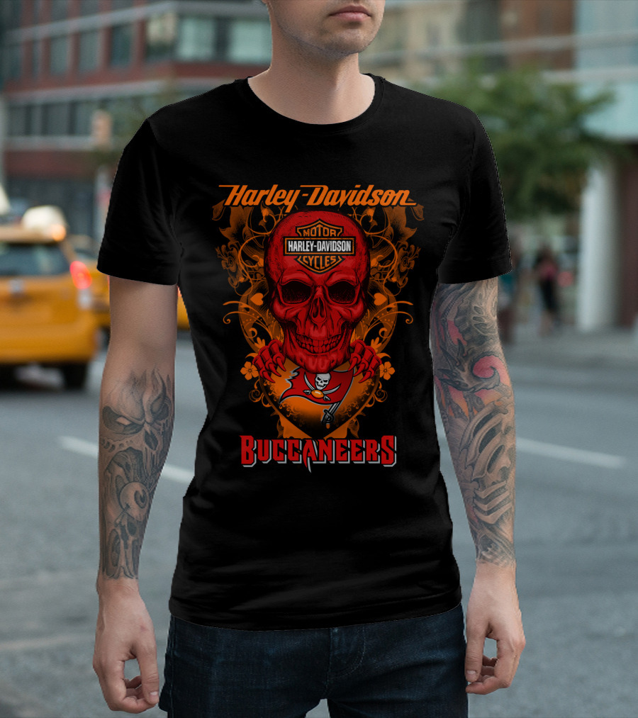 Harley Davidson Motor Cycles Buccaneers Tampa Bay Skull T-Shirt